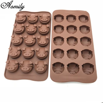 Aomily 15 Delik Komik Domuz Şekilli Silikon Sabun Şeker Fondan Çikolata Mutfak Kalıp Silikon çikolatalı kurabiye kalıbı Kek DIY Kalıp