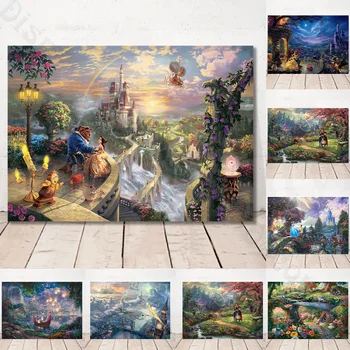 Disney Prenses Posterler Mermaid Güzellik ve Beast duvar sanatı tuval yağlıboya Posterler ve Baskılar Duvar Resimleri Ev Dekor için