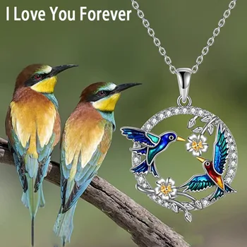 Hummingbird Çiçek Yuvarlak Kolye Düğün Estetik Kolye Hediye Kadın Anne Düğün Nişan Takı Kristal