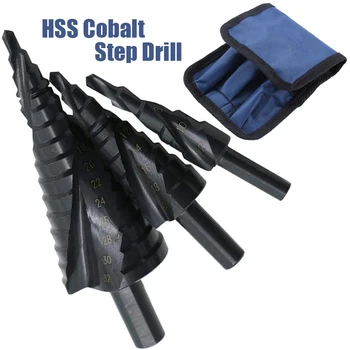 3Pcs/Set 4-32mm Adım Matkap Bit Set Azot Yüksek Hızlı Çelik Spiral Metal için HSS Kobalt Koni Üçgen Sap Delik Metal Sondaj