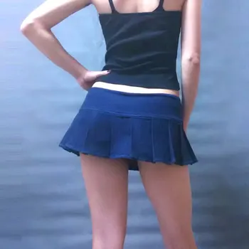Seksi Kadın Moda Pilili Mikro Mini Kot Etek Düğmesi Sahne dans eteği Low Rise Bel Açık Kasık Etek ShortDress F55
