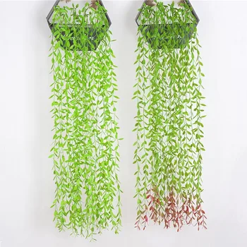 Simülasyon Bitki Söğüt Yaprağı Rattan Düğün Tavan Duvar Asılı Plastik Yeşil Yaprak Rattan Asılı Noel Dekorasyon