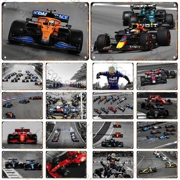F1 Yarış Araba Dekoratif Levha Retro Metal İşareti Süper Spor Araba Dekorasyon Poster Panosu Garaj Duvar Sanatı Boyama Ev Dekor Hediye