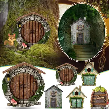 Minyatür Peri Gnome Kapı Figürleri Elf Ev Yard Sanat Bahçe Ağacı Heykel Heykelleri Dekor Açık Dekor Peri Bahçe Kapısı
