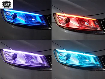 Araba DRL LED Gündüz Farları Otomatik Akan Dönüş Sinyali Kılavuz Şerit far takımı Araba Styling Aksesuarları