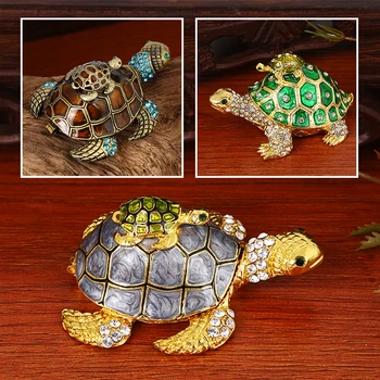 Sevimli Kaplumbağa Biblo Kutusu Vintage Emaye Rhinestone Takı saklama kutusu El Yapımı Bebek Kaplumbağa Üst Halka Tutucu Yaratıcı Hediye