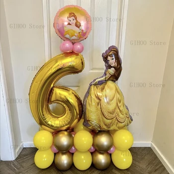 28 adet Disney Prenses Belle Tema Balon Seti 30 inç Altın Numarası Folyo Globos Çocuklar Doğum Günü Partisi Bebek Duş Dekorları Kızlar hediyeler
