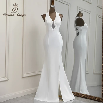 Seksi geri beyaz abiye vestidos formales vestidos de fiesta robe de soiree de mariage robe longue balo elbise