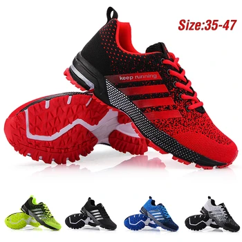 Erkek koşu ayakkabıları Artı Boyutu 47 Nefes Erkek Spor Ayakkabı Lace Up Konfor Rahat yürüyüş ayakkabısı Atletik Eğitim Ayakkabı