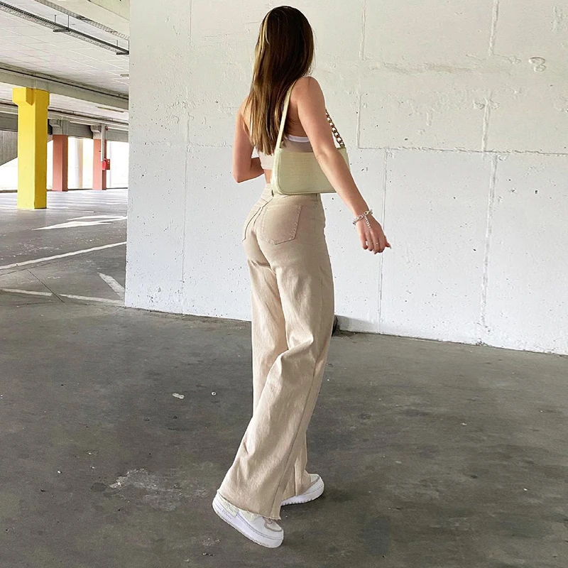 Bol kot pantolon Kadınlar İçin 2021 Katı Yüksek Bel Kot Anne Pantolon Yaz Rahat Geniş Bacak Pantolon Harajuku Moda Streetwear