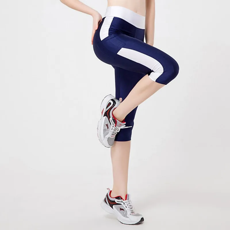 Kadın Kapriler Pantolon Yüksek Bel Kırpılmış Tayt Spor Elastik Pantolon Kadın Çabuk Kuruyan Atletik Pantolon Şerit Yedi Nokta Pantolon