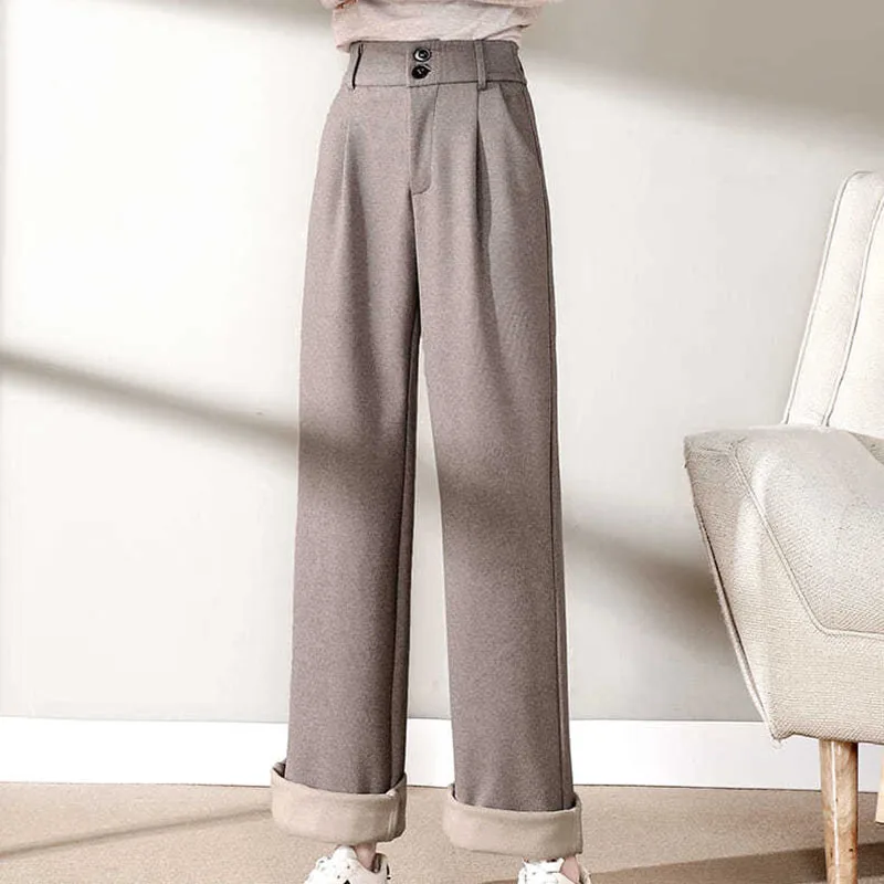 Lucyever 2022 Bahar Yün Geniş Bacak Pantolon Kadın Kore Yüksek Bel Gevşek Düz Pantolon Yüksek Kaliteli Rahat Uzun pantolon