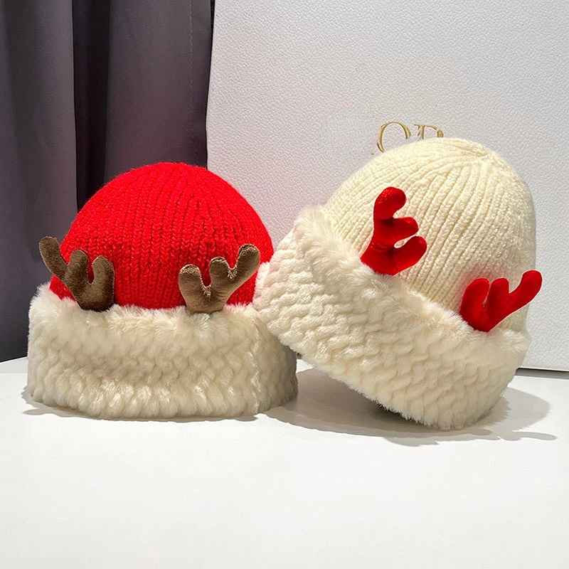 Noel Şapka Kırmızı Boynuz Yün Şapka Yeni Yıl Hediye Sevimli Moda Yün Şapka Sıcak kulak koruyucu örgü bere Sonbahar ve Kış