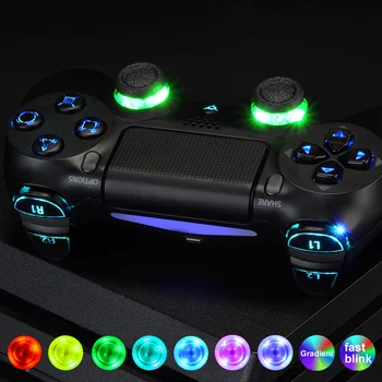 eXtremeRate Çok Renkli İşıklı Thumbstick Dpad Tetik Ev Yüz Düğmeleri DTFS için LED Kiti PS4 Slim Pro Denetleyici