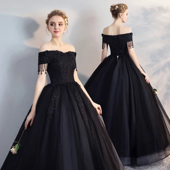 Siyah Quinceanera Elbiseler Kapalı Omuz Balo Elbise Nakış Parti Örgün Balo Vintage Quinceanera Elbise