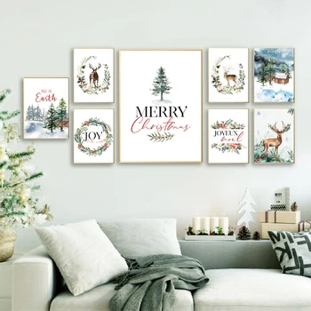Noel dekoru Noel Tema Sanat Posterler ve Baskılar İskandinav duvar tuvali Boyama Resimleri Ev Dekorasyonu Yılbaşı Hediyeleri