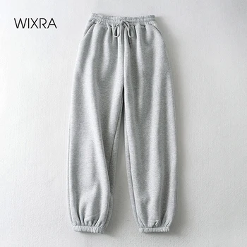 Wixra Bayan Kalın Sıcak Polar pantolon İpli Elastik Bel Kış Koşu Sweatpants Cepler İle Yeni Moda Dipleri