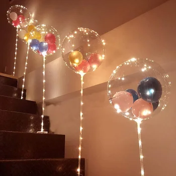 1 Takım Led Balon Sütun Standı İle Aydınlık Şeffaf Bobo Balonlar Standı LED Dize İşıklar Düğün Doğum Günü Partisi Dekorasyon