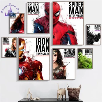 Marvel Demir Adam Avengers sanat baskı Posteri Tony Stark Peter Parker Ironman Örümcek adam Tuval Boyama Sanatı İç Savaş Uzak ev
