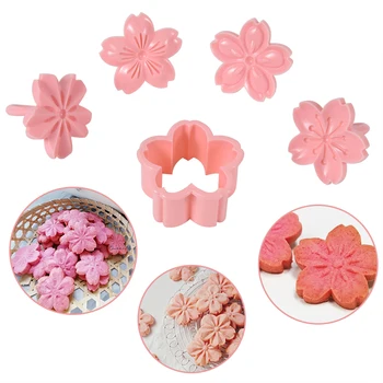 5 adet / takım Kiraz Çiçeği Kalıp Kesici Sakura Desen kurabiye kalıbı Pullar Bisküvi Kalıp El Basın Piston Fondan Pasta Pişirme Aracı