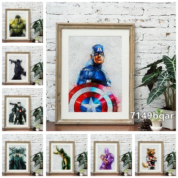 Marvel şekil Loki Kaptan Amerika Avengers Süper Kahraman Suluboya Posterler Oturma Odası Bar komik retro HD tuval boyama