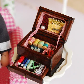 1:12 Ölçekli Vintage Dikiş İğne İğne Seti Kutusu Dollhouse Minyatür Dekor Çocuklar Hediye Bebek Aksesuarları için