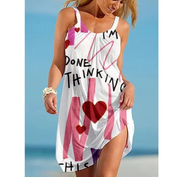 Sıcak Boho evaze elbise Kısa Kalp desen Mini Elbise Kolsuz Baskı Yaz Halter Zarif gündelik elbise Seksi Hawaiian Plaj Elbise