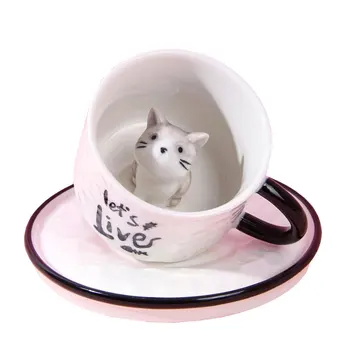 Sevimli Karikatür Yaratıcı Kupalar Kedi İçinde Kahve Fincanı Çanak seramik fincan Restoran Süt Çay Kahvaltı Fincan kahve bardağı Öğrenci Hediye
