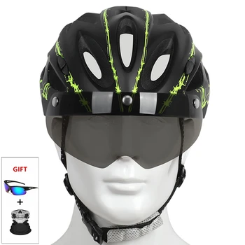 Bisiklet Kask ile Gözlük Ultralight Desen MTB bisiklet kaskı Sürme Dağ Yol Bisikleti Entegral Kalıplı Bisiklet Kaskları