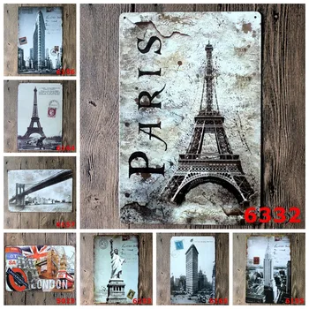 Eyfel Kulesi özgürlük heykeli Vintage Teneke İşaretleri Paris Londra Şehir çocuk hediyesi için Shabby Chic Ev Bar Dekor Klasik