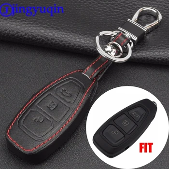 jingyuqin 3 Düğmeler Deri Araba Anahtarı Durum Kapak Ford Fiesta İçin C-Max B-Max Kuga akıllı anahtar Kabuk