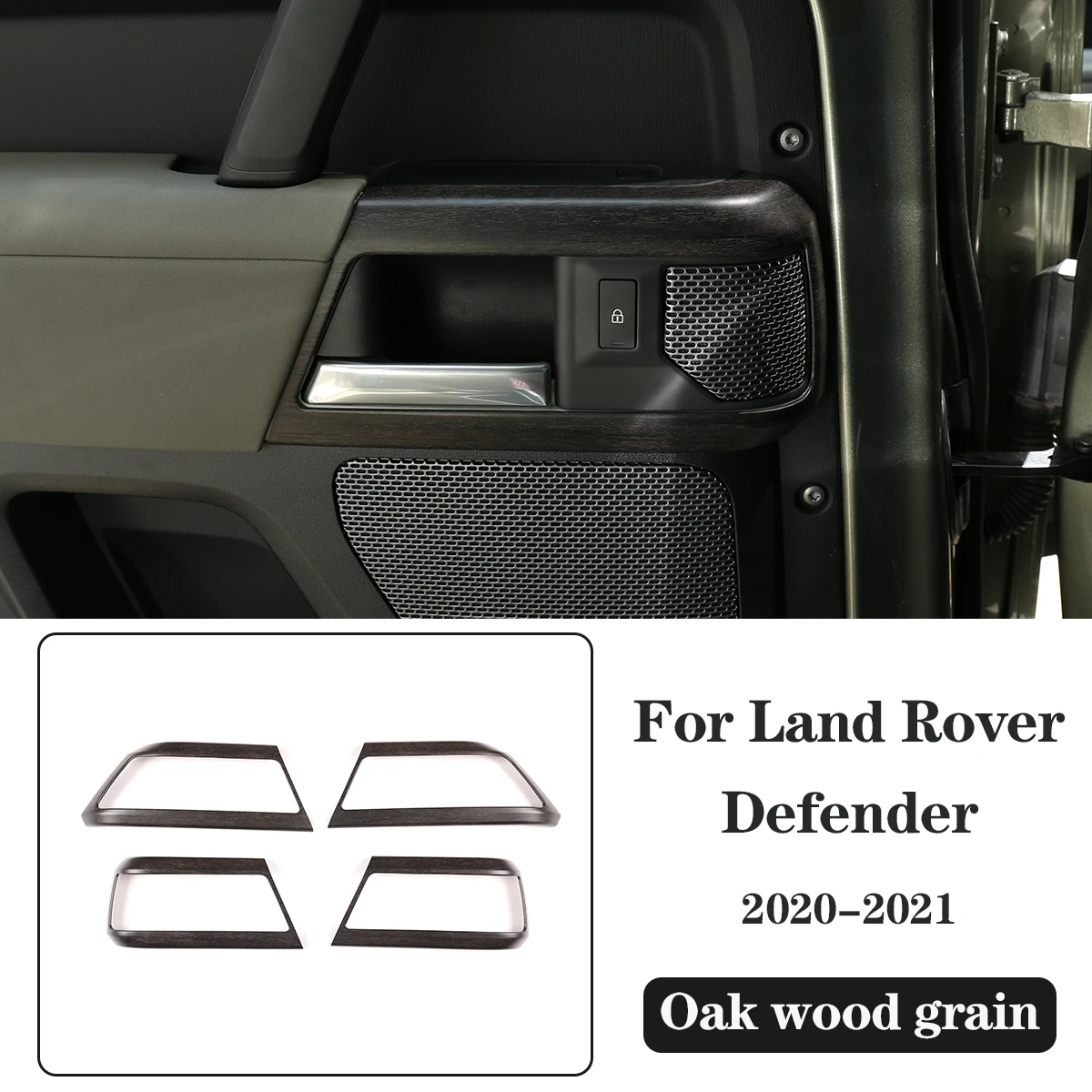 ABS Meşe Ahşap İç Kiti, Land Rover Defender 110 2020-2021 için Araba Kapı Kolu Cam Kaldırma Çerçevesi, Dişliler, AC Hava Çıkış Kapağı, LHD