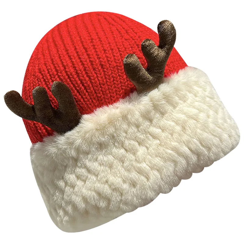 Noel Şapka Kırmızı Boynuz Yün Şapka Yeni Yıl Hediye Sevimli Moda Yün Şapka Sıcak kulak koruyucu örgü bere Sonbahar ve Kış