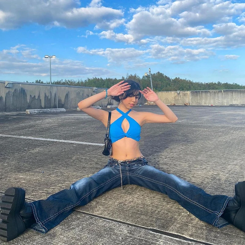 Rapcopter Düşük Belli Kot Cepler Grunge Retro Pantolon Fermuar Flare Moda Sıcak Anne Kot Kadın Kore Rahat Kargo Pantolon 90 s