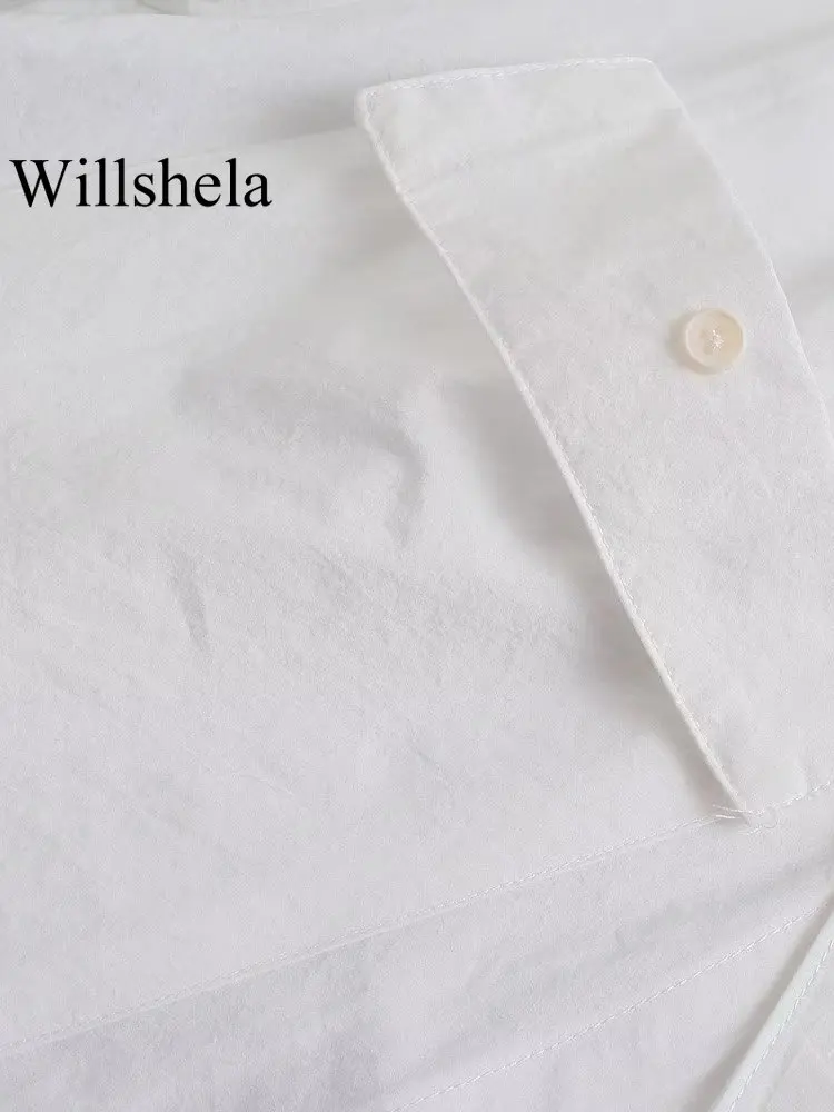 Willshela Kadın Moda Cepler Katı Tek Göğüslü Bluz Vintage Uzun Kollu Yaka Boyun Kadın Şık Bayan Gömlek