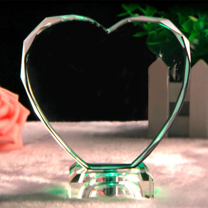 Özel Kristal fotoğraf çerçevesi Yüksek kaliteli kızdırma aşk kalp ışık cam süsler minyatür Göndermek Ebeveynler arkadaşlar sevgililer günü hediyesi