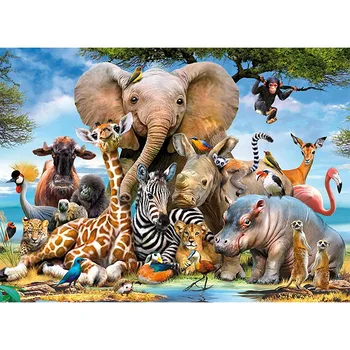 50 * 70cm 1000 adet Hayvanlar Yapboz Orman Sahne Fil aslan Hayvan Cennet Yetişkinler için yap-boz Montaj yap-boz oyunları Hediyeler