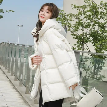 Kadın 2022 Orta uzunlukta Kış Yeni kapitone ceket Ins Ekmek Ceket Uzun kollu Moda Öğrenci Gevşek Bf iç astarlı ceket Kadın
