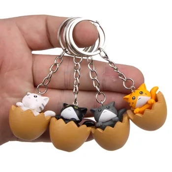 Sevimli Küçük Yumurta Kabuğu Kedi Anahtarlık Kadın Erkek Kawaii Yavru Araba Anahtarlık Moda Anahtarlık hayvan figürlü mücevherat Kalma yıldönümü hediyesi