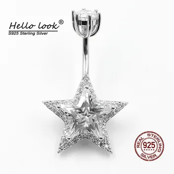 HelloLook Zirkon Yıldız Göbek Piercing Saf 925 Ayar Gümüş Göbek göbek piercingi Kadın Anti-alerji Göbek Piercing Takı
