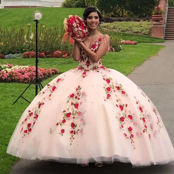 Lüks Tatlı Quinceanera elbise Balo 16 Kız Aplikler Doğum Günü Partisi Balo Elbise Vestidos De 15 Años