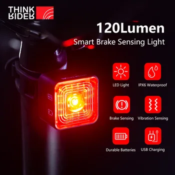 ThinkRider Akıllı Bisiklet Kuyruk Arka İşık Otomatik Start Stop Fren IPX6 Su Geçirmez USB Şarj Bisiklet Kuyruk Arka Lambası Bisiklet LED 120LM