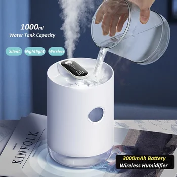1000ml Hava Nemlendirici 3000mAh Pil Kablosuz Aroma su buhar makinesi USB Şarj Edilebilir Aromaterapi Humidificador Ev için