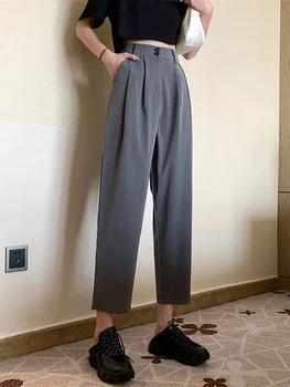 JMPRS Siyah Pantolon Moda Tek Göğüslü Kore Tarzı Kadın Ayak Bileği Uzunlukta Pantolon Rahat Cepler Ince Ofis Bayanlar Pantolon 5XL Yeni