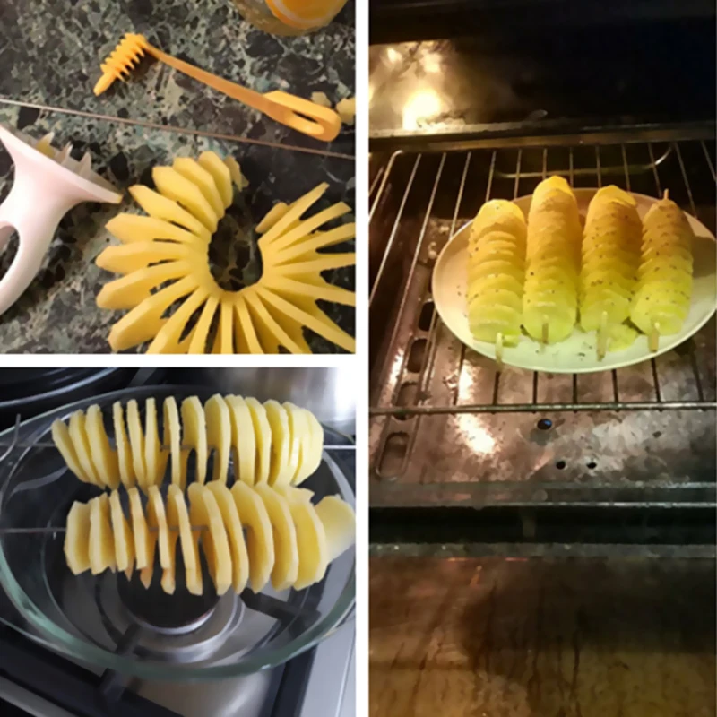 1 Takım spiral patates dilimleyici BARBEKÜ Araçları Şiş Salatalık Patates sebze dilimleyici Spiral Kesici Barbekü Aksesuarları Mutfak Aletleri