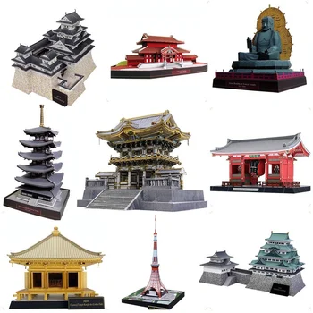 Japonya Mimarisi Serisi Tapınak Kulesi Saray 3D Kağıt Modeli DIY El Yapımı Oyuncak