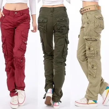 Bayan Moda Kargo Pantolon Rahat Harem Taktik Askeri Pantolon Çok Cepler Joggers Streetwear Artı Boyutu