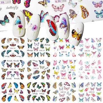 12 Tasarımlar Kelebek Serisi Tırnak Sticker Renkli Su Dövme Desen Manikür Tırnak Sanat Kaymak Dekorasyon Yeni BN1645-1656
