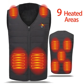 9 Alanları kış erkek kadın siyah elektrikli ısıtmalı yelek USB akıllı termal ısıtma giyim avcılık yürüyüş ceketi ısı ateş sıcak yelek