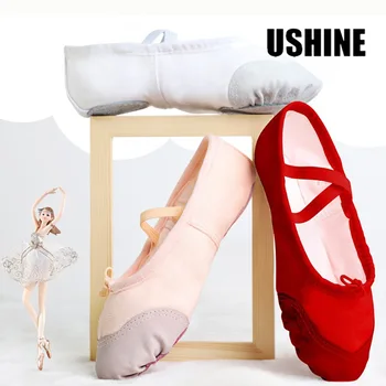 USHINE Yoga Spor Salonu Düz Terlik Beyaz Pembe Beyaz Siyah Tuval Bale Dans Ayakkabıları Kızlar İçin Çocuk Kadın Öğretmen Balerin